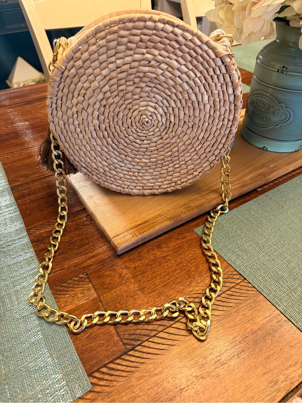 Woven Round Crossbody Bag with Detachable Dual Style Straps